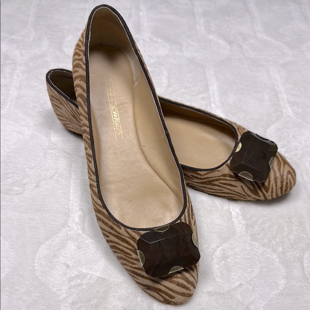 Circa Joan & David Zebra Calf Hair‎ Flats Pointed Toe Ornament Detail 8